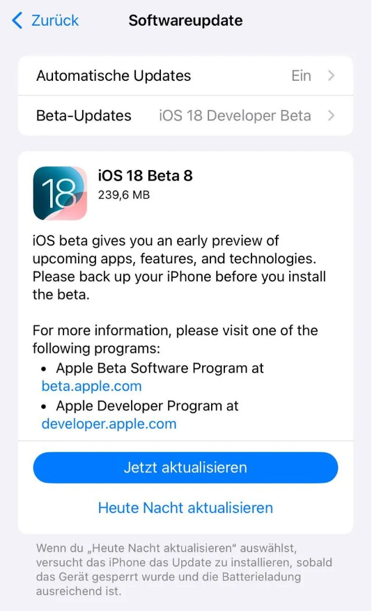 白玉苹果手机维修分享苹果 iOS / iPadOS 18 开发者预览版 Beta 8 发布 